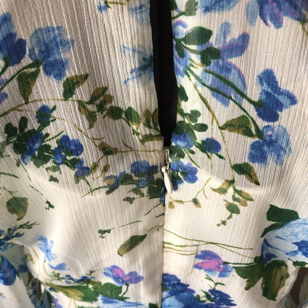 Floral Blue & Green Surplice Midi Dress - Picture 8 of 10